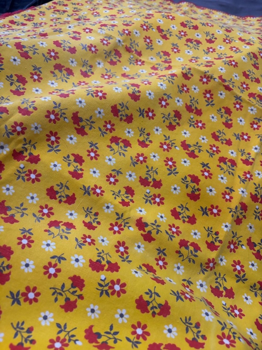 Yellow Floral Print Fabric Square 34”x36” with trim
